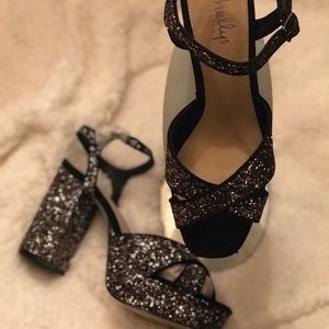 Women shoes Shelly London Platform black shimmers size 9
